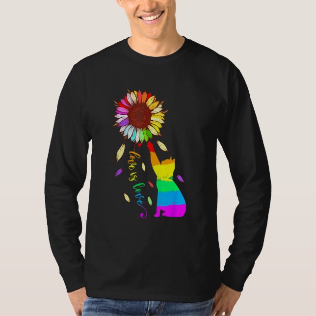 T-shirt Rainbow Sunflower Cat Love Is Love LGBT Gay Lesbia (Devant)