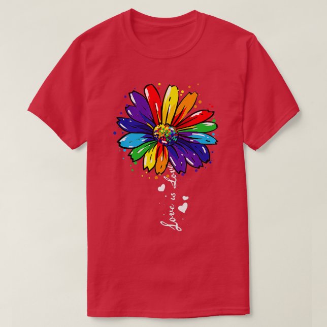 T-shirt Rainbow Sunflower Love Is Love LGBT Gay Lesbian Pr (Design devant)