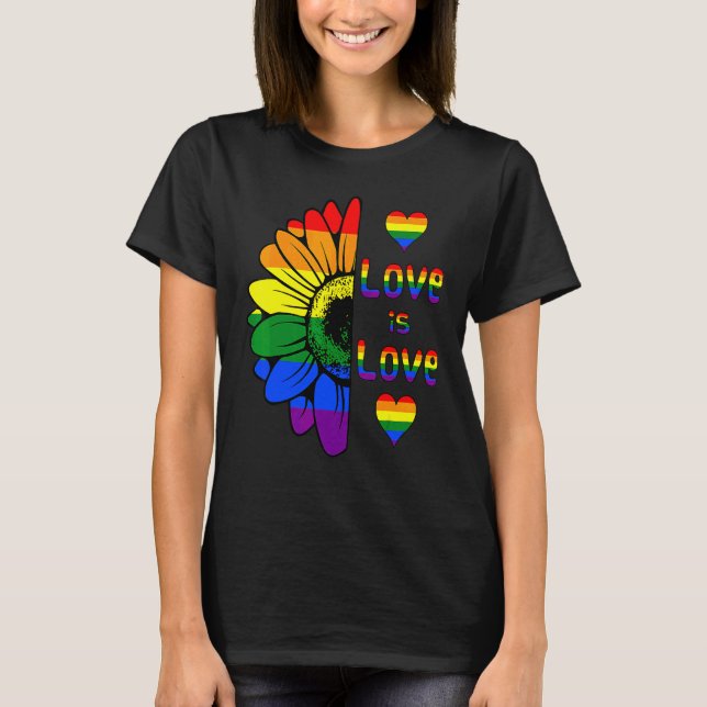 T-shirt Rainbow Sunflower Love Is Love Lgbt Gay Lesbian Pr (Devant)