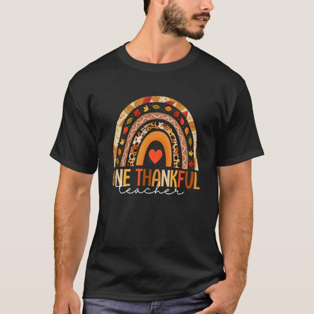 T-shirt Rainbow Thankful Teacher Fall Leaves Autumn Thanks (Devant)