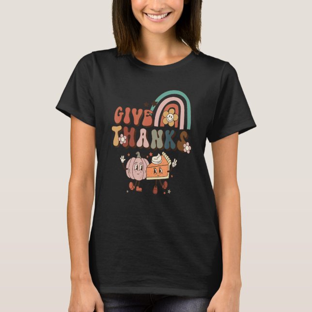T-shirt Rainbow Thanksgiving Give Thanks Pumpkin (Devant)