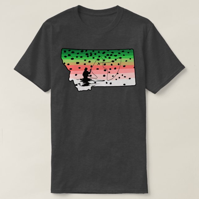 T-shirt Rainbow Trout Fly Fish Montana State Map Fly Fishi (Design devant)