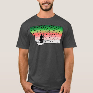T-shirt Rainbow Trout Fly Fish Montana State Map Fly Fishi