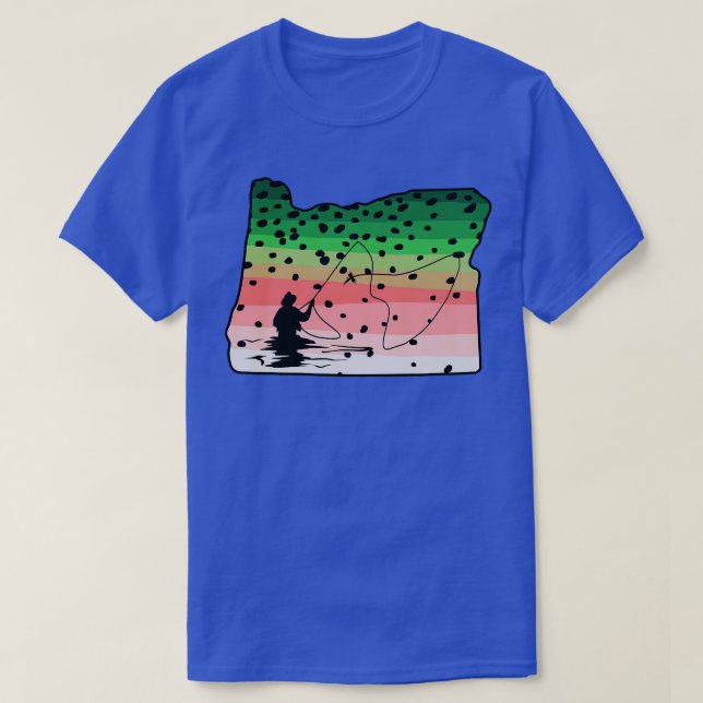 T-shirt Rainbow Trout Fly Fish Oregon State Map Fly Fishin (Design devant)