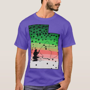 T-shirt Rainbow Trout Fly Fish Utah State Map Fly Fishing