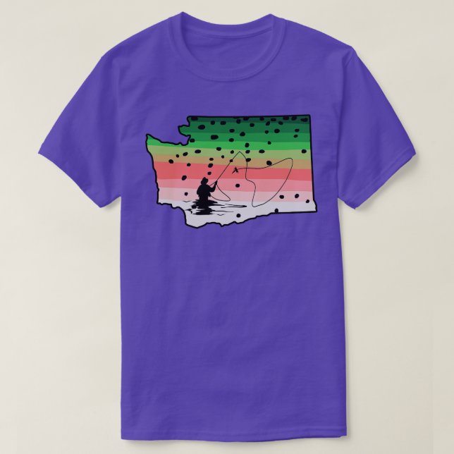 T-shirt Rainbow Trout Fly Fish Washington State Map Fly Fi (Design devant)