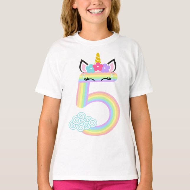 T-shirt Rainbow Unicorn Cinquième maillot d'anniversaire (Devant)