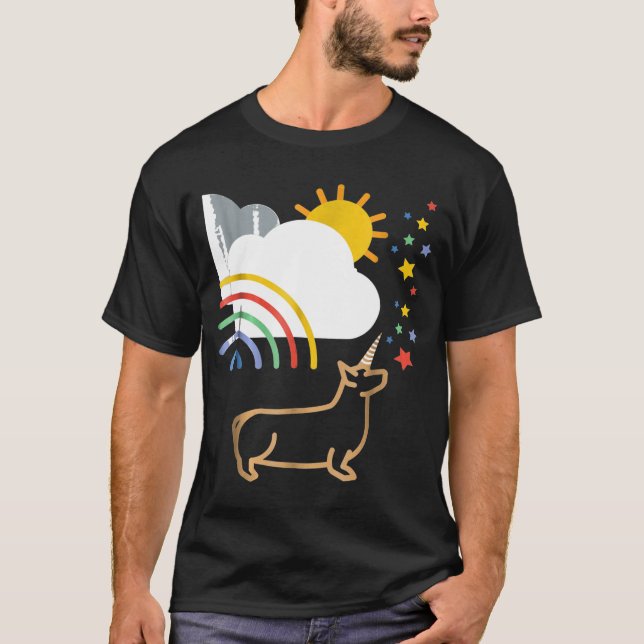 T-shirt Rainbow Unicorn Corgi Chien Tee (Devant)