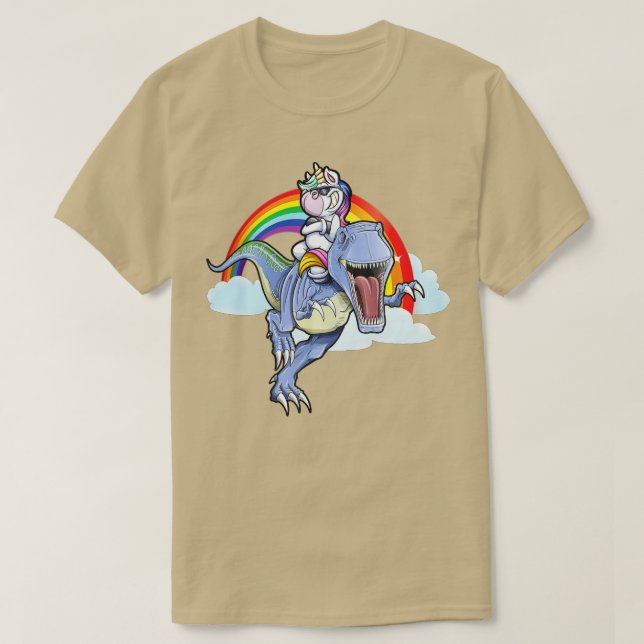 T-shirt Rainbow Unicorn équitation T rex Dinosaur Garçons  (Design devant)