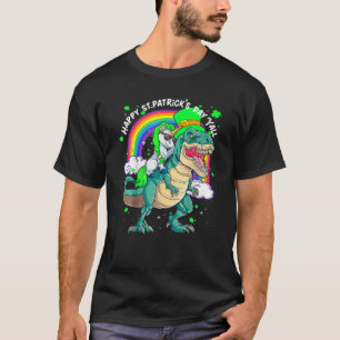 T-shirt Rainbow Unicorn équitation T Rex Dinosaur Happy St