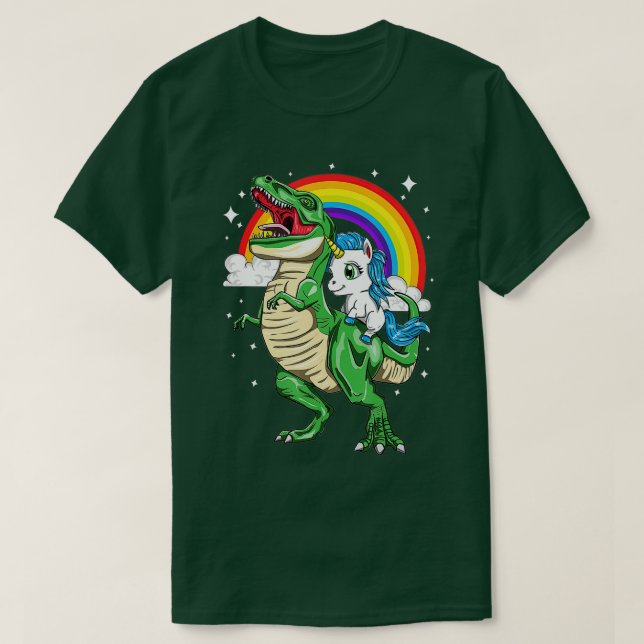 T-shirt Rainbow Unicorn équitation T Rex Tyrannosaurus Rex (Design devant)