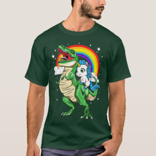 T-shirt Rainbow Unicorn équitation T Rex Tyrannosaurus Rex