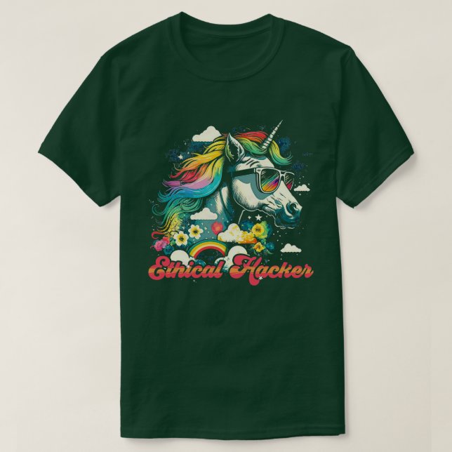 T-shirt Rainbow Unicorn Hacker éthique (Design devant)