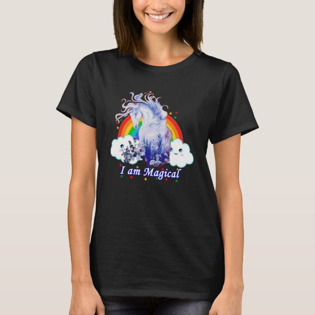 T-shirt Rainbow Unicorn Je suis Magical Smiling Face (Devant)