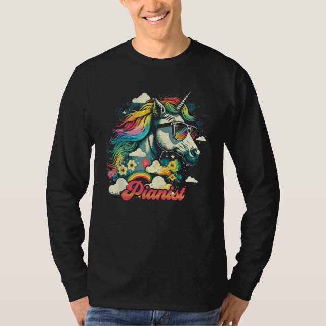 T-shirt Rainbow Unicorn Pianist Piano (Devant)