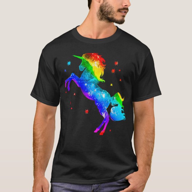 T-shirt Rainbow Unicorn Stars Galaxy Style Espace (Devant)