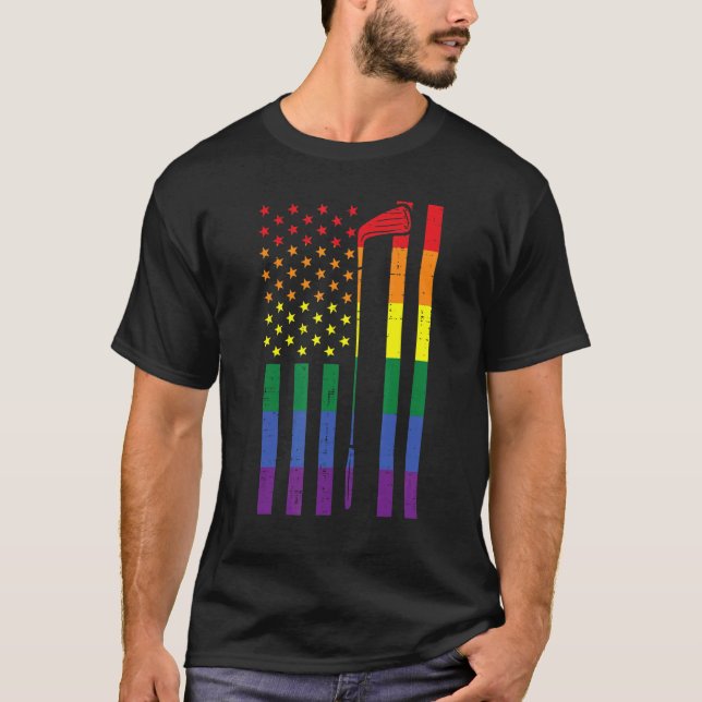 T-shirt Rainbow Us American Flag Golf Gay pride Lgbtq Spor (Devant)