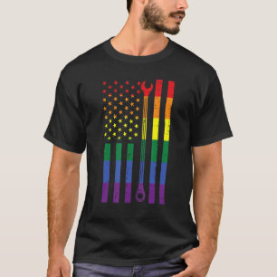 T-shirt Rainbow Us American Flag Wrench Gay Lgbtq Fierté M