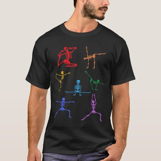 T-shirt Rainbow Yoga Skeleton Exercice Bone Halloween Part (Devant)