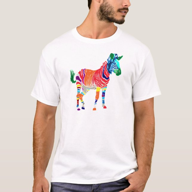 T-shirt Rainbow Zebra Animals Monogramme Motif Party (Devant)