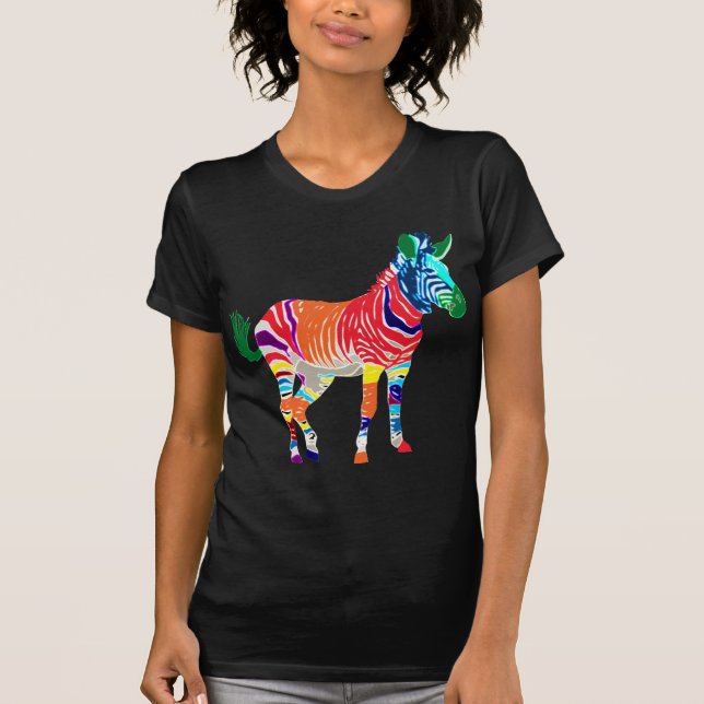 T-shirt Rainbow Zebra Animals Monogramme Motif Party (Devant)