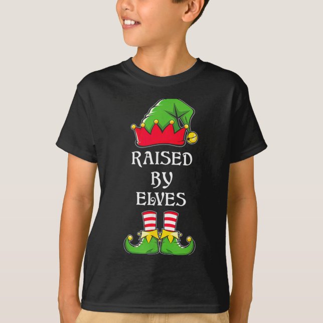 T-shirt Raised By Elves Funny Christmas Family Elves Squad (Devant)