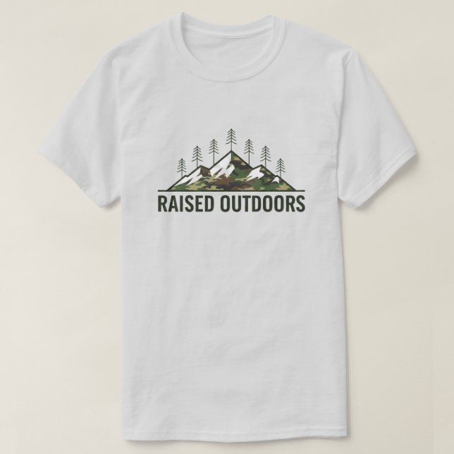 T-shirt Raised Outdoors – Camo Mountain Pines (Design devant)