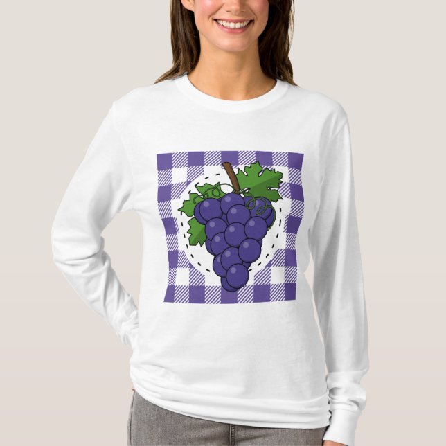 T-shirt Raisins sur Plaid violet blanc (Devant)