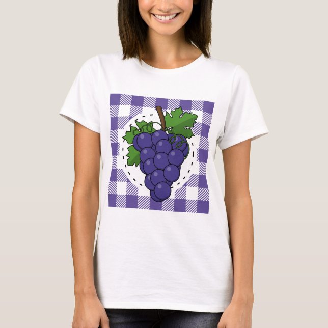 T-shirt Raisins sur Plaid violet blanc (Devant)