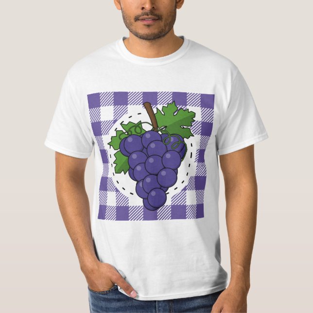 T-shirt Raisins sur Plaid violet blanc (Devant)