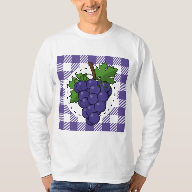 T-shirt Raisins sur Plaid violet blanc (Devant)
