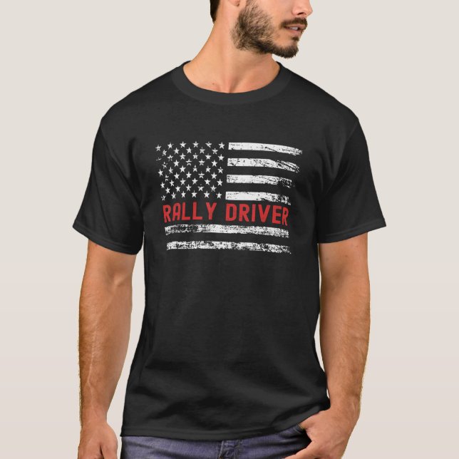 T-shirt Rally Driver USA Flag Profession Retro Job Title (Devant)