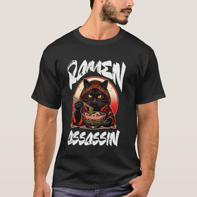T-shirt Ramen Assassin Chat noir drôle Japonais Ramen Nood (Devant)