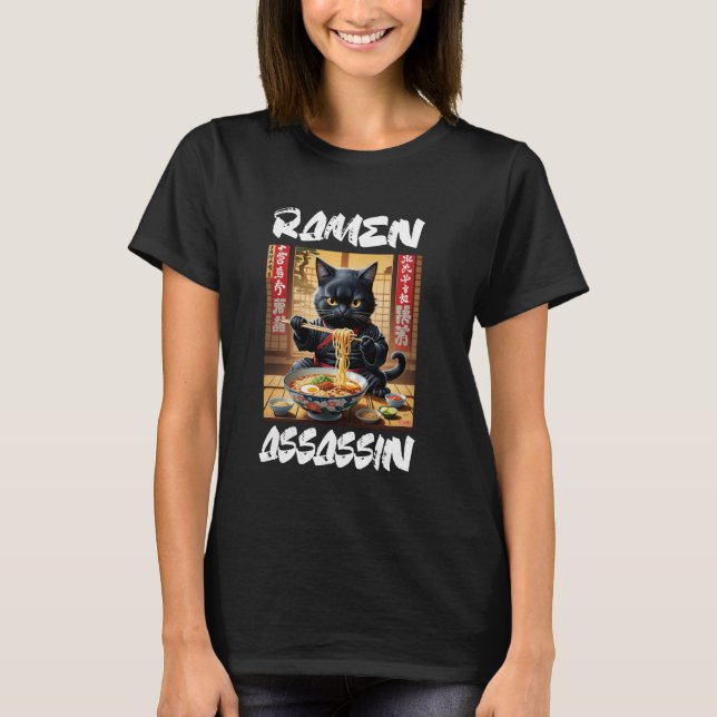 T-shirt Ramen Assassin Chat noir drôle Japonais Ramen Nood (Devant)