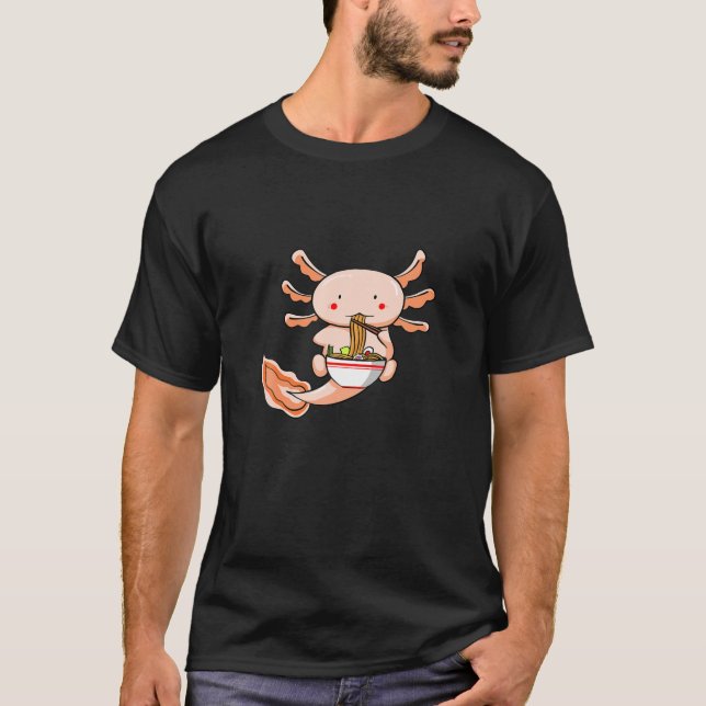 T-shirt Ramen Axolotl Kawaii Cute Anime Otaku Ram Japonais (Devant)