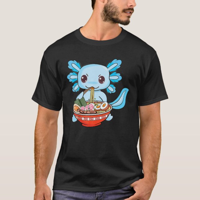 T-shirt Ramen Axolotl Kawaii Cute Anime Otaku Ram Japonais (Devant)