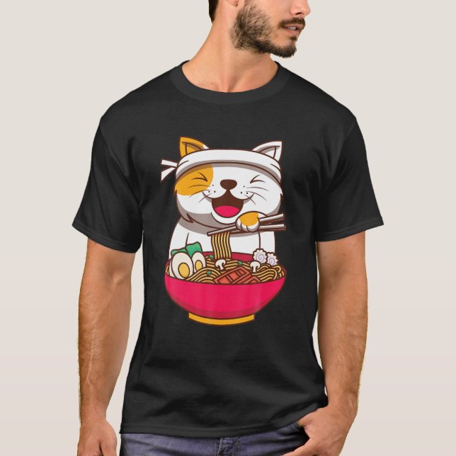 T-shirt Ramen Cat Anime Kawaii Japonais Ns Filles Et Garço (Devant)