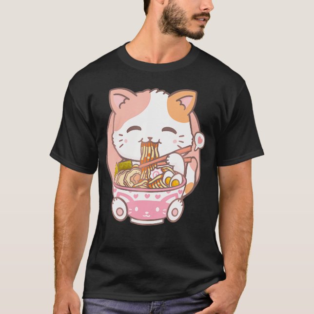 T-shirt Ramen Cat Kawaii Anime Cat Ramen Lover Kawaii Neko (Devant)