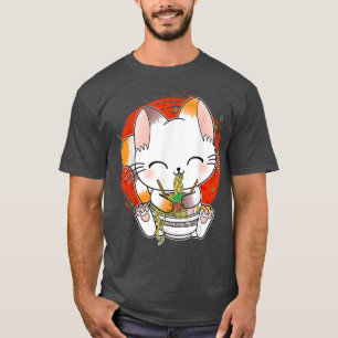 T-shirt Ramen Cat Kawaii Anime Japanese Food Girls Women T