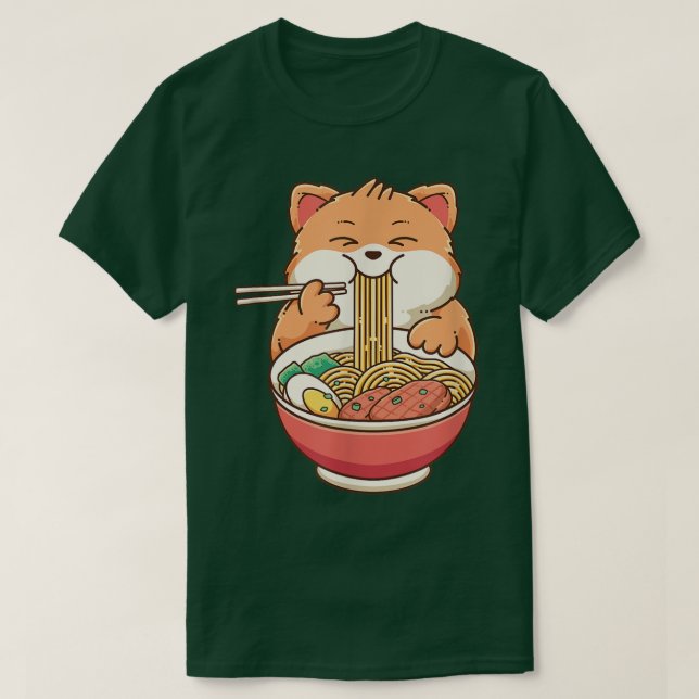 T-shirt Ramen Cat Kawaii Anime Japonaise Nourriture Filles (Design devant)
