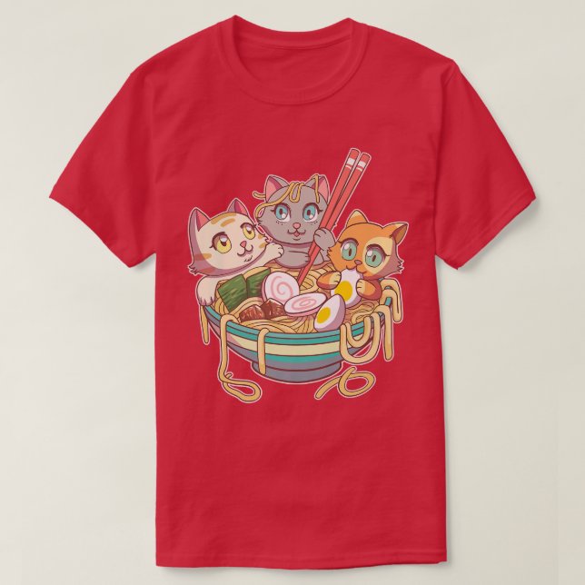 T-shirt Ramen Cat Kawaii Fan Anime Japonais Nouilles Asie  (Design devant)