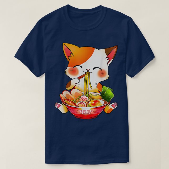 T-shirt Ramen Cat Neko Anime Kawaii Japonais (Design devant)