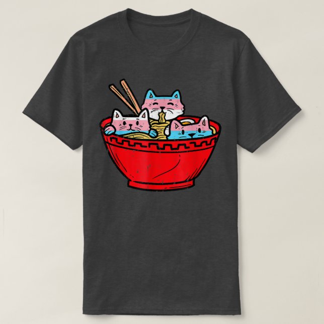T-shirt Ramen Cats Transgenre Trans Pride Drapeau Japonais (Design devant)