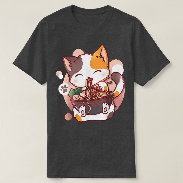 T-shirt Ramen Chat Anime Bowl Kawaii Neko Japonaises Fille (Design devant)