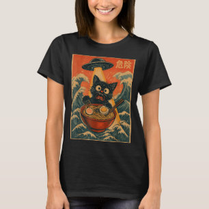 T-shirt Ramen Chat Noir Alien Ufo Drôle Japonais Kawaii An