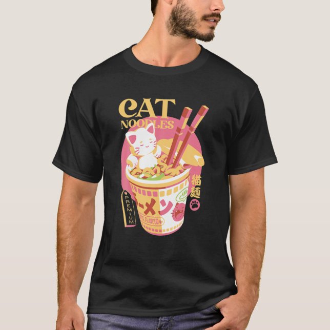 T-shirt Ramen Chat T Kawaii Anime Tee Japonais (Devant)