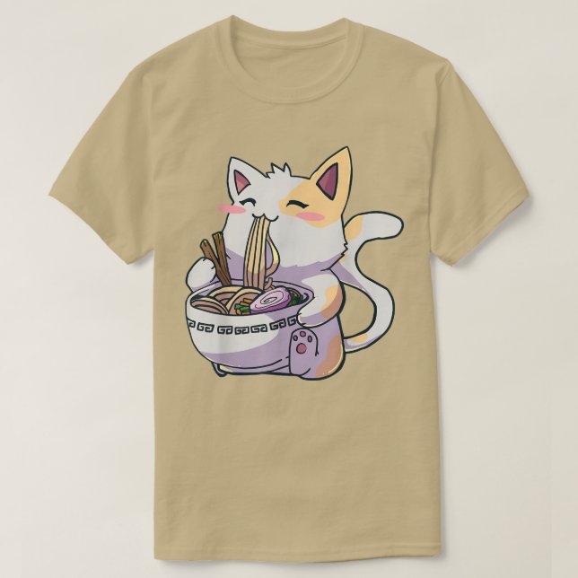 T-shirt Ramen Chat T Kawaii Anime Tee Japonais Cadeau  (Design devant)