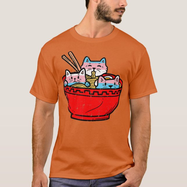 T-shirt Ramen Chats Transgenre Trans Pride Drapeau Japonai (Devant)