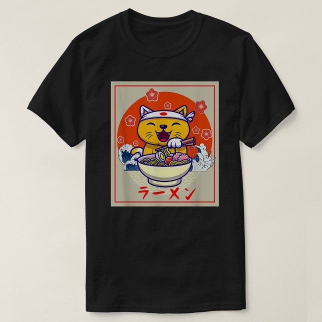 T-shirt Ramen Cute Cat Kawaii Anime Japanese Food Neko Tee (Design devant)