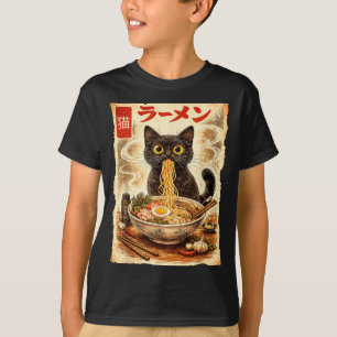T-shirt Ramen de chat animé japonais graphique de chat drô